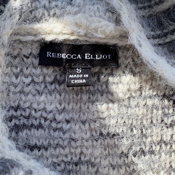 Rebecca Elliot Womens Hooded Open Cardigan Sweater Small Geometric Fuzzy Stretch - Picture 9 of 9